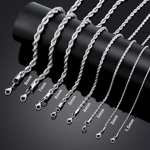 Twist Chain Necklace - Stainless Steel Rope Jewelry for Men & Women - size: 22 Inches, style: 1.5 mm width