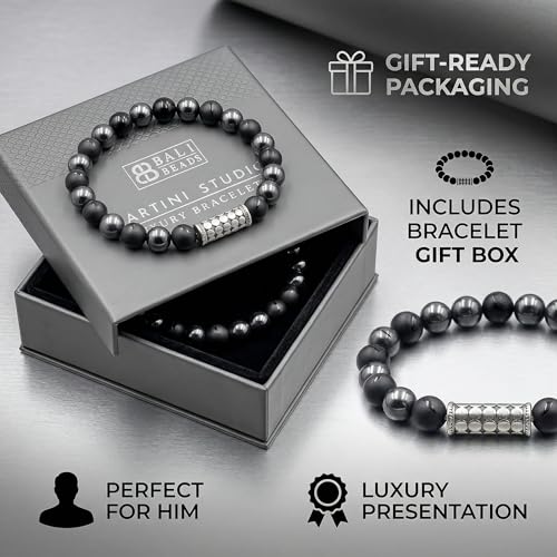 Kartini Studio Matte Black Onyx and Hematite Bracelet, Men's Sterling Silver Beads Bracelet, Quality Bead Jewelry for Man
