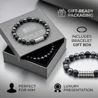 Kartini Studio Matte Black Onyx and Hematite Bracelet, Men's Sterling Silver Beads Bracelet, Quality Bead Jewelry for Man