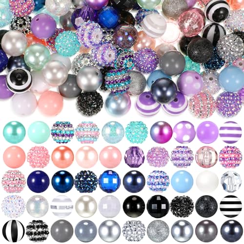 Huquary 100 Pcs 20mm Rhinestone Bubblegum Beads for Pens Mixed Crystal Resin Chunky Beads for DIY Craft Keychain Necklace Bracelet Jewelry Making(Mermaid Color) - color: Mermaid Color