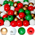 240Pcs Christmas Wood Beads 16mm for Craft Large Hole:6mm (Mix) - color: Christmas Wood Beads
