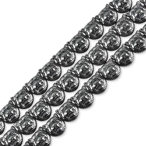 HAAMIIQII 36pcs 11x12mm Natural Black Hematite Loose Gemstone Beads Tiger Head Shape Spacer Stone Beads for Jewelry Making DIY Bracelets Necklaces Crafting - color: Tiger Head Shape, size: 11x12mm