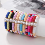 COLORFUL BLING 5-12Pcs Bohemian Love Heart Bead Bracelets for Women Vinyl Disc Heishi Surfer Stackable Stretch Bracelet Summer Beach Boho Jewelry - color: 12pcs pearl