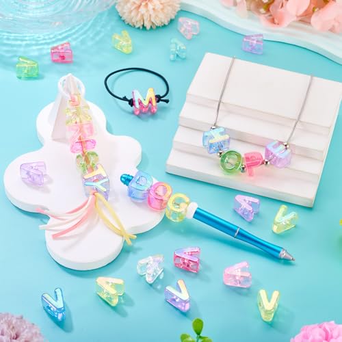 FASHEWELRY 20Pcs Large Hole Acrylic Beads Letter V Iridescent Big Plastic Letter Blocks European Beads Clear 3D Letters Initial Alphabet Bead for Keychains Necklace DIY Arts Craft - color: Random Clear, size: V