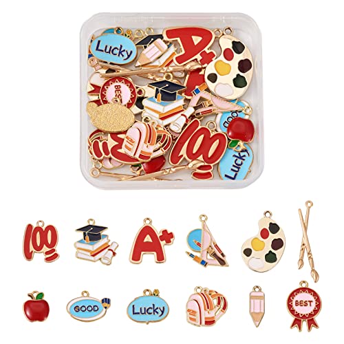 Craftdady Enamel Dangle Charms Pendant Food Animal Flower Cute Charms Colorful Metal Fruit Pendants Hang Ornament for Craft Bracelet Necklace Earring Key Chains Jewelry Making - color: Mixed Color, School Charms