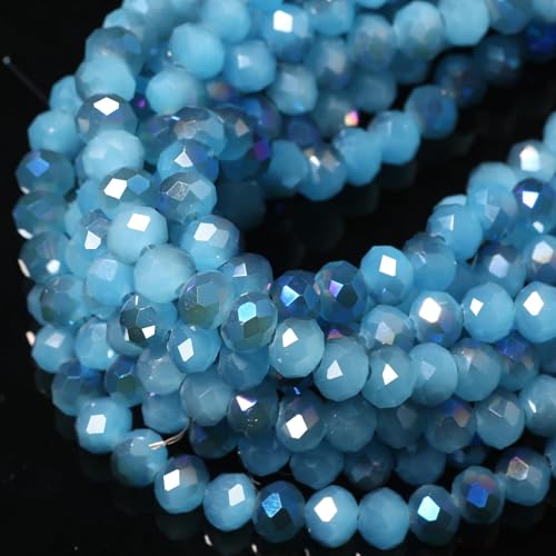5 Strands 8mm AB Lake Blue Color Half Plated Faceted Rondelle Beads, Songxi Glass Beads for Keychain Making Necklace Earring Jewelry Making for Gemstone DIY Craft Supplies - color: AB Lake Blue Color, size: 8mm(5 Strands)
