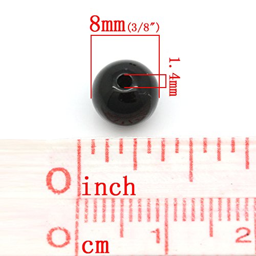 1,000 Round Black Acrylic Beads 8mm Diameter with 2mm Hole - color: Black, size: 8mm