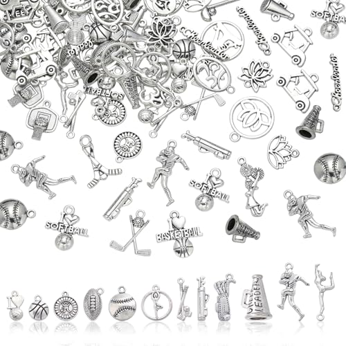 Charms for Jewelry Making Bulk Antique Silver Tibetan Alloy Pendants Love Word for Earring Bracelet Necklace - style: Sport