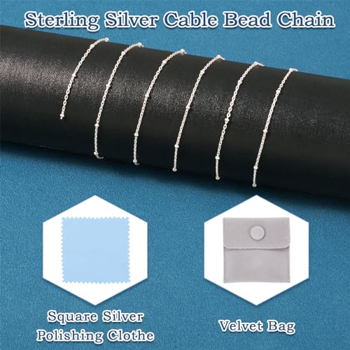 Elecrelive Sterling Silver Necklace for Women, 3.28 Feet Sterling Silver Satellite Ball Chains 2x1.2mm Permanent Jewelry Chains with Velvet Bags for Men Women Jewelry DIY Making - color: Silver-Satellite Chain