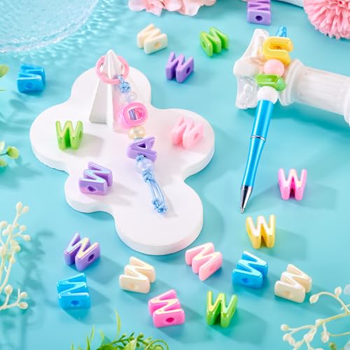 Beadthoven 20pcs Big Letter W Beads Large Hole Bubble Alphabet Acrylic Beads Charm Iridescent Plastic W Shape Loose Chunky Spacers for Jewelry Making Bracelet Necklace Keychains Shoelaces Crafts - color: W