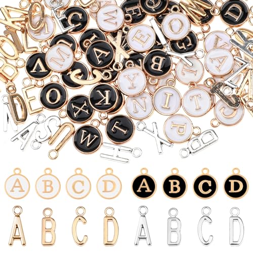 104 PCS Letter Charms for Jewelry Making - Double Sided Alphabet & Initial Charms for Necklace & Bracelet - color: 2 style