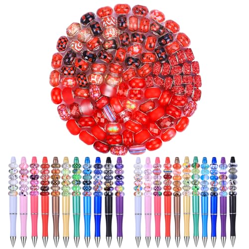 100 Pieces Assorted European Large Hole Fairy Wand Garden Beads, Mixed Color Lampwork Spacer Craft Beads for DIY Jewelry Making Supplies(Red) - color: Red