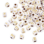 FASHEWELRY 500Pcs White Acrylic Cube Letter Beads 4.5x4.5x4.5mm Golden Alphabet A-Z Spacer Beads for DIY Bracelet Necklace Jewelry Making - color: White Golden-500Pcs, size: 4.5x4.5x4.5mm