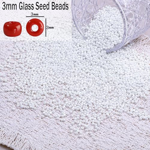 5000pcs Glass Seed Beads, 3mm 8/0 Small Individual Color Seed Beads Mini Pony Bulk for DIY Bracelet Necklaces Wrist Jewelry Making, Cream White - color: Cream White