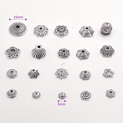 160-210pcs Bali Style Jewelry Making Metal Bead Caps Deluxe New Mix, 100 Gram,Tibetan Silver - color: Antique Silver