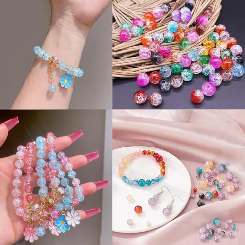 300pcs Crackle Glass Beads, 6mm and 8mm Blue Crystal Glass Beads Round Loose Spacer Bulk Beads for DIY Craft Earring Necklace Bracelet Jewelry - color: Blue
