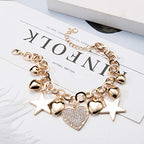 SILANER Gold Chain Link Bracelet - 7"+ 2" Extender 14K Gold Plated Love Locked Bracelets for Women, with Crystal, Love Heart,Key, Lock, Charm Bracelet - color: Stars and Hearts Charm