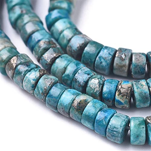 Craftdady 354pcs Heishi Coin Natural African Pyrite Gemstone Beads Flat Round Disc Energy Healing Crystal Stone Loose Beads 4mm for Jewelry Bracelet Necklace Earring, Dark Cyan - color: African Pyrite, Dark Cyan, size: 4mm