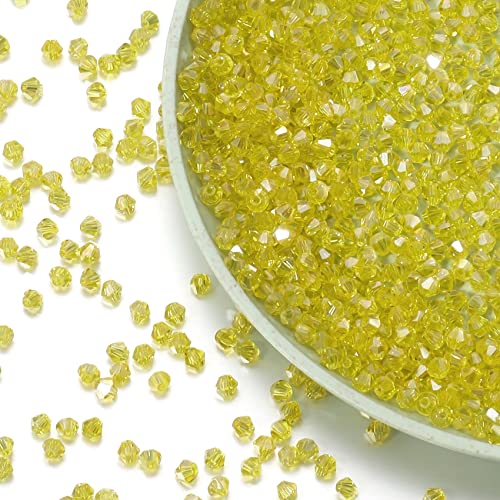 1000pcs Crystal Glass Beads 4mm Bulk Faceted Bicone Spacer Beads for DIY Jewelry Making - color: Lemon Yellow AB, size: 4mm
