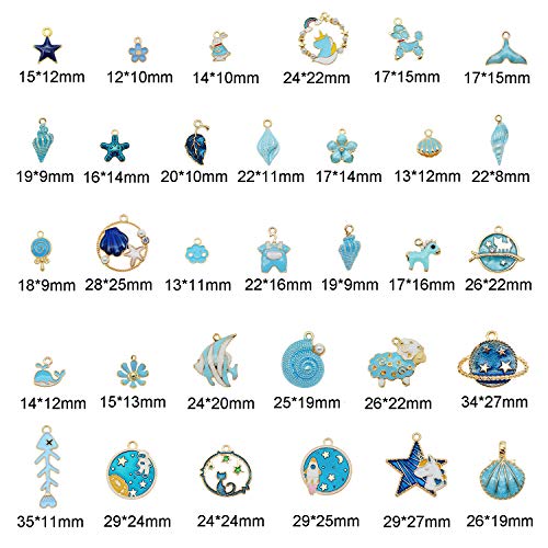 30pcs Mixed Enamel Charms Pendants for Jewelry Making Bulk lot Necklace Earrings Bracelet Craft Findings - color: Blue