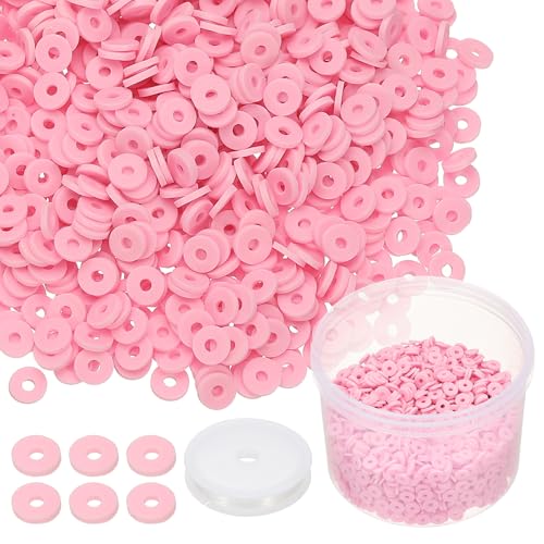 PATIKIL Clay Beads, 3000 Pcs Pink Heishi Beads 6mm Flat Polymer Clay Beads Friendship Bracelet Kit with Elastic Cord for Jewelry Necklace Making - color: Pink