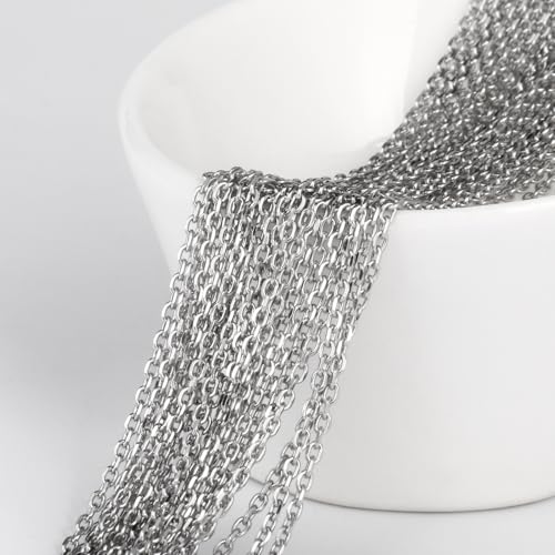 66 Feet Stainless Steel Rolo Cable Chain Bulk, 1.5mm 304 Stainless Steel Diamond-Cut Oval Rolo Cable Link Chains Roll Spool for Jewelry Making - color: Stainless Steel, size: 1.5mm width