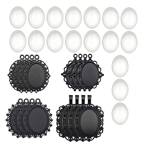 All 32pcs(16 Sets) 18x25mm Enamel Black Oval Blank Bezel Pendant Trays Base Cabochon Settings Trays Pendant Blanks for Jewelry Making DIY Findings (M181) - color: Black 18x25mm