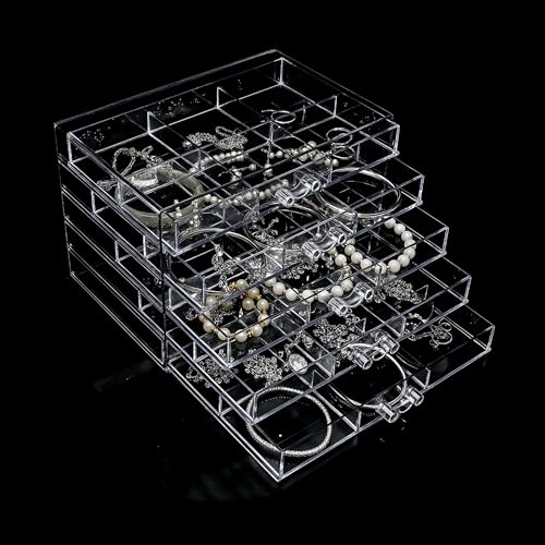Clear Acrylic Jewelry Storage Box, Earring Jewelry Organizer with 5 Drawers, 5-Layer Jewelry Box for Women, Earrings Display Holder for Ring Bracelet Necklace, 30 Grids Compartment Storage Box - color: Clear, size: 5Layers-30Grids