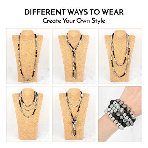 Bead Strand Versatile 60" Long Wrap Necklace - Handmade Knotted Multi Layer Sparkly Crystal, Semi Precious Natural Stone, Lava, Glass Faux Pearl - color: Natural Stone Bead - Imperial Jasper Purple