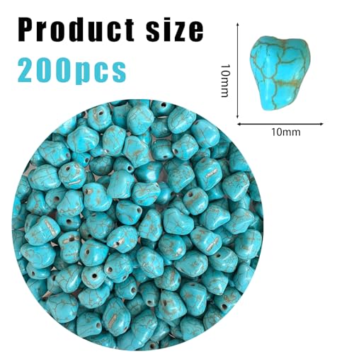 Turquoise Irregular Beads for Bracelet Making - 200pcs 10mm Natural Semi-Precious Gemstone Loose Spacer Beads for Jewelry, Beading, Earrings & DIY Handmade Crafts - color: Turquoise Irregular 10mm