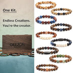 Geezon Navis Bracelet Making Kit - 10mm Natural Wooden Beads with Letters & Stone Beads - 296pcs in 16 Colors - DIY Jewelry Making Starter Kit Adult Men Women Birthday Mothers Day Gift Craft