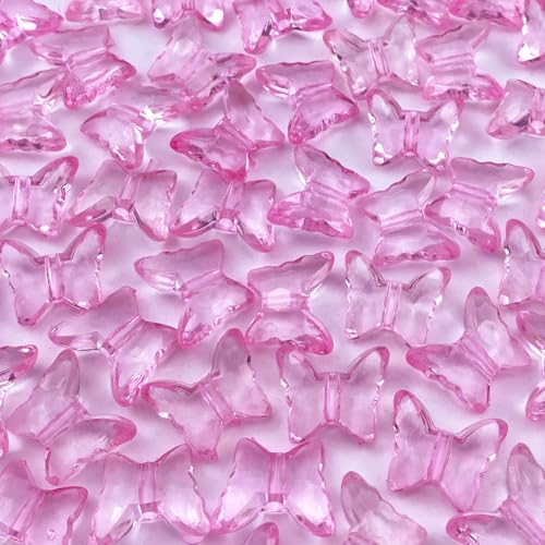 200pcs 12x15mm Acrylic Butterfly Beads Assorted Clear Spacer Beads Loose Butterfly Shaped Beads with Hole for Earring Necklace Bracelet Lanyard Jewelry DIY Craft Making(Pink) - color: Pink, size: 12x15mm