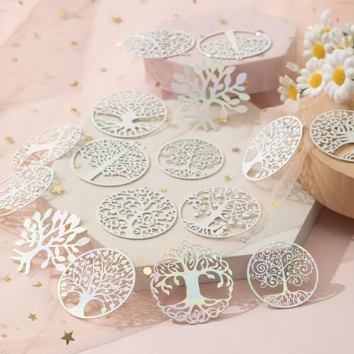 Dazzling Colorful Filigree Charms Hollow Out Multicolor Geometric Filigree Pendants for DIY Jewelry Making Earrings Necklaces Components - color: Tree of Life