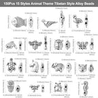 DanLingJewelry 150Pcs Mixed Styles Antique Silver Animal Spacer Beads Tibetan Style Bear Owl Cat Fish Beads for Bracelet Jewelry Craft Making - color: 150pcs - animal - 15 styles