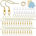 XKCWXY 160Pcs 925 Gold Hypoallergenic Earring Hooks and 2 Style Clear Silicone Backs, DIY Jewelry Making Kit
