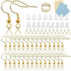XKCWXY 160Pcs 925 Gold Hypoallergenic Earring Hooks and 2 Style Clear Silicone Backs, DIY Jewelry Making Kit