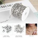 Kyutong 32.8 Feet Flat Oval Paperclip Jewelry Chain Link Silver Stainless Steel Chain Necklace Long Crafting Chains with Lobster Clasps and Open Jump Rings - color: Oval Paperclip Silver