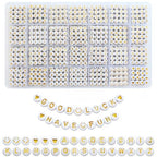 Looconi 1400pcs Letter Beads Gold Alphabet A-Z and Smiley Heart Beads White Acrylic for Jewelry Making Bracelet - color: Goldsmiley, size: 7x4mm