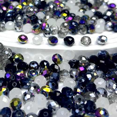 390pcs Glass Beads for Bracelets Making, 8mm Black Series Faceted Crystal Loose Bulk Beads for Earring Necklace Jewelry Crafts DIY Suncatchers - color: Black