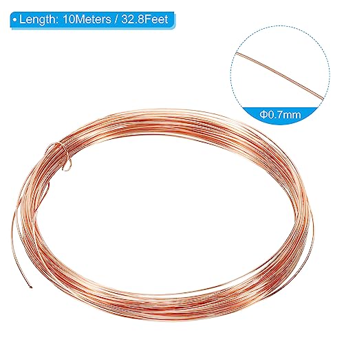 PATIKIL 32.8 Feet Solid Bare Copper Wire, 22 Gauge 99.9% Pure Copper Wire 0.7mm Soft Beading Wire Metal Plant Stem Ties for Jewelry Craft (10m) - size: 0.7mmx10m