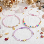 Evil Eye Heart Charm Stackable String Rope Colorful Beaded Bracelets Set For Women, Boho Handmade Adjustable Protection Lucky Gold Jewelry, Daily Party Friendship Gift - color: Purple Pink