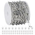 SMYHTGLIF 13 Feet Silver Stainless Steel Chain for Jewelry Making Paperclip Bulk Chain Spool Craft Jewelry with Lobster Clasps and Jump Rings - color: Paperclip Silver