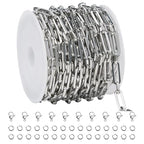 SMYHTGLIF 13 Feet Silver Stainless Steel Chain for Jewelry Making Paperclip Bulk Chain Spool Craft Jewelry with Lobster Clasps and Jump Rings - color: Paperclip Silver