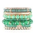 RIAH FASHION Multi Color Stretch Beaded Stackable Bracelets - Layering Bead Strand Statement Wrap Bangles - color: Boho Mix - Green, size: 7.0 Inches Length