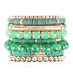 RIAH FASHION Multi Color Stretch Beaded Stackable Bracelets - Layering Bead Strand Statement Wrap Bangles - color: Boho Mix - Green, size: 7.0 Inches Length