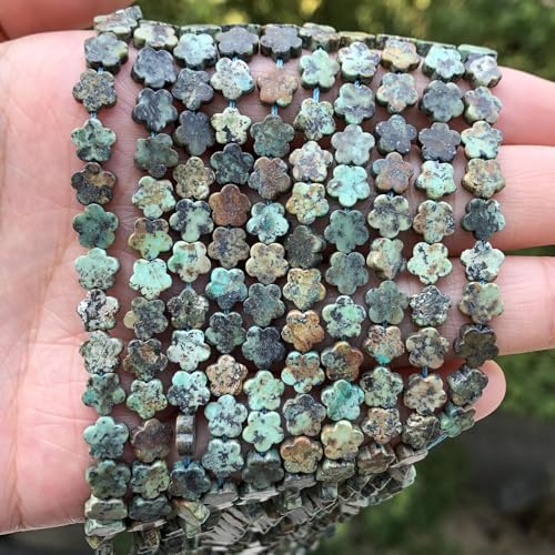 Songxi 60pcs 6mm African Turquoise Plum Blossom Natural Stone Beads for Jewelry Making, Smooth Loose Flower Shape Gemstone Beads for Bracelets Necklace Earrings Making Supplies ﻿ - color: African Turquoise
