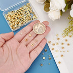 PH PandaHall 200pcs 18K Gold Spacer Beads 5 Styles Metal Heishi Beads Flat Round Spacer Beads Disc Beads Long-Lasting Loose Beads for Surfer Stackable Necklace Layered Bracelet Jewelry Making 3/5mm