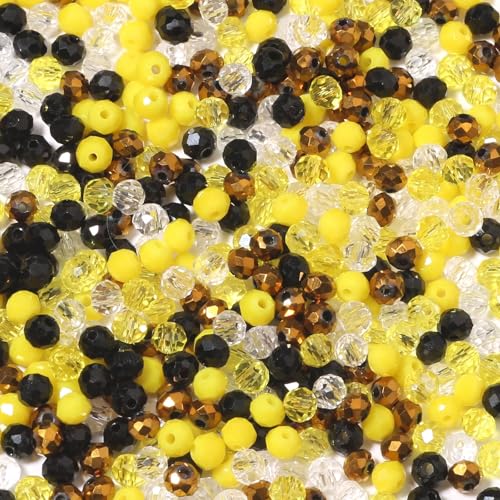 Songxi 500pcs 4mm Yellow Glass Beads for Jewelry Making, 5 Style 3 Size Crystal Beads for Bracelets Jewelry Making, Spacer Beads for Keychain Making Necklace Earring DIY Arts and Crafts - color: Yellow, size: 4mm