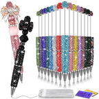 Tondiamo 45 Pcs Full Rhinestone Beadable Pens Bulk Set 15 Glitter Diamond Pens with Cards & Bags Fancy Beaded Pen for Beads DIY Cute Journalling Bling Ballpoint Craft Making(Full Diamond) - style: Full Diamond