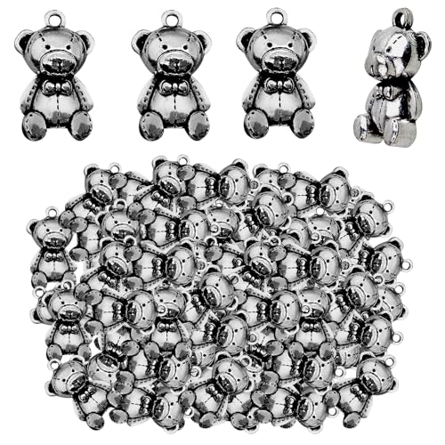 50 Pieces Small Bear Charm Pendants Alloy Cute Animal Teddy Bear Dangle Hanging Charms Jewelry Accessories for DIY Necklace Bracelet Keychains Art Craft Decoration, Gun Black - color: Gun Black